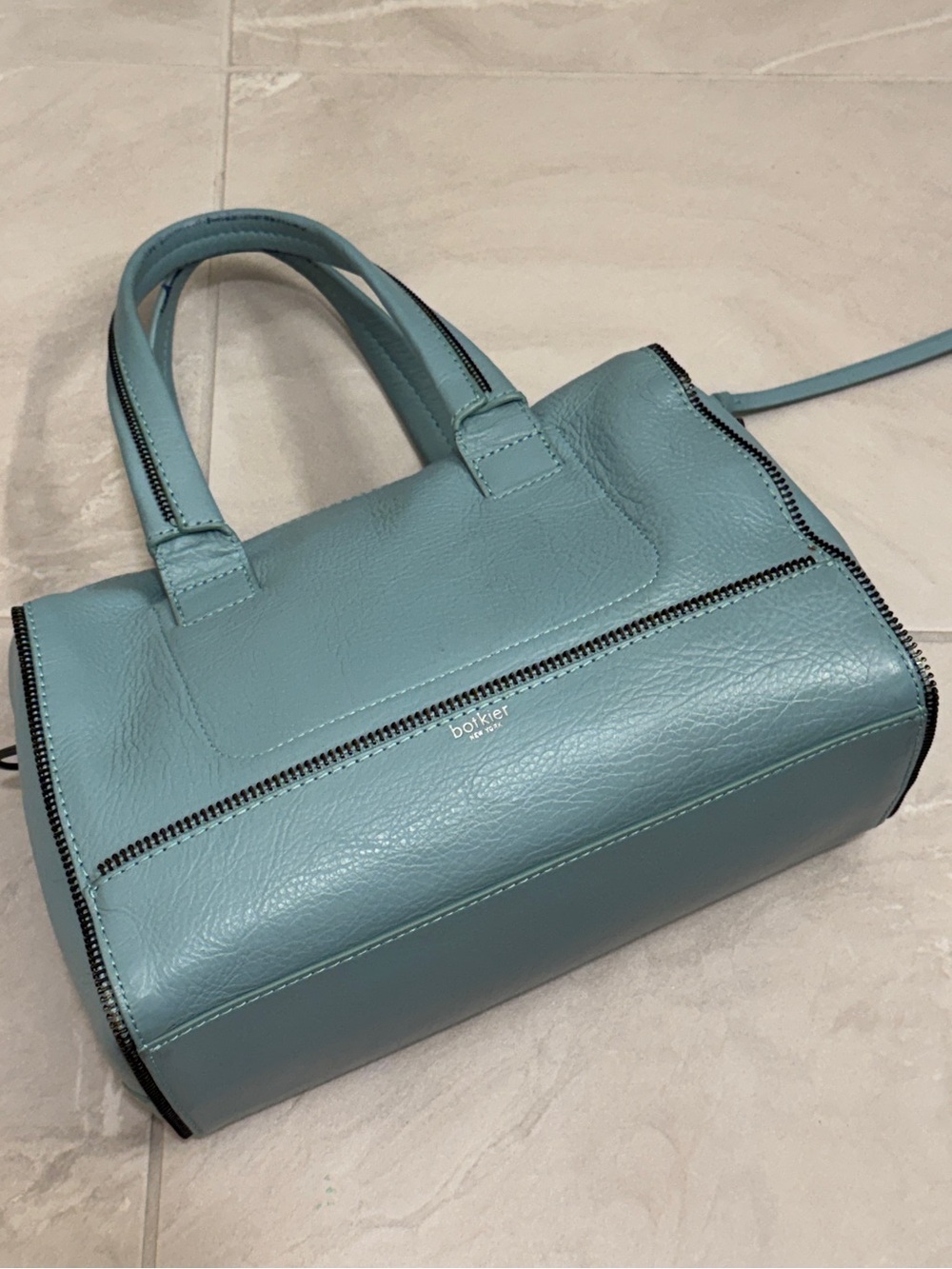 Botkier Teal Pebbled Leather Satchel Zip Trim Boho Shoulder Bag